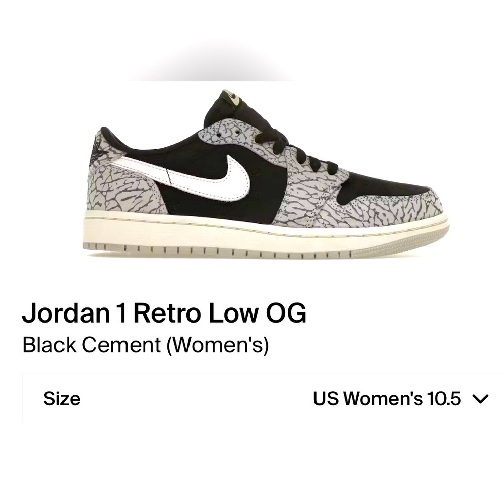 Jordan 1 Retro Low OG Black Cement (Women’s) Sz 10.5, Original Box.